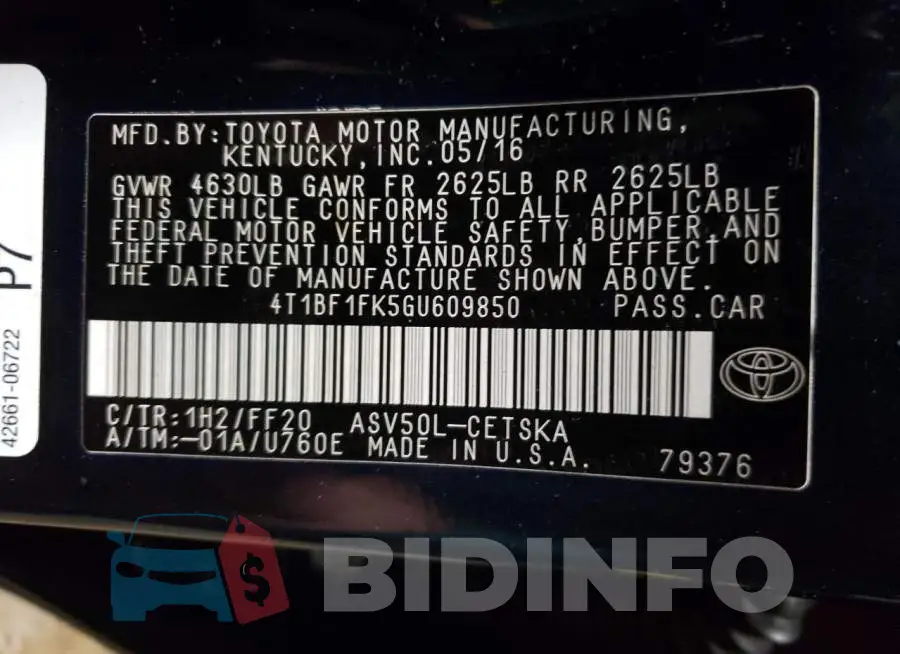 4T1BF1FK5GU609850 Photo# 12