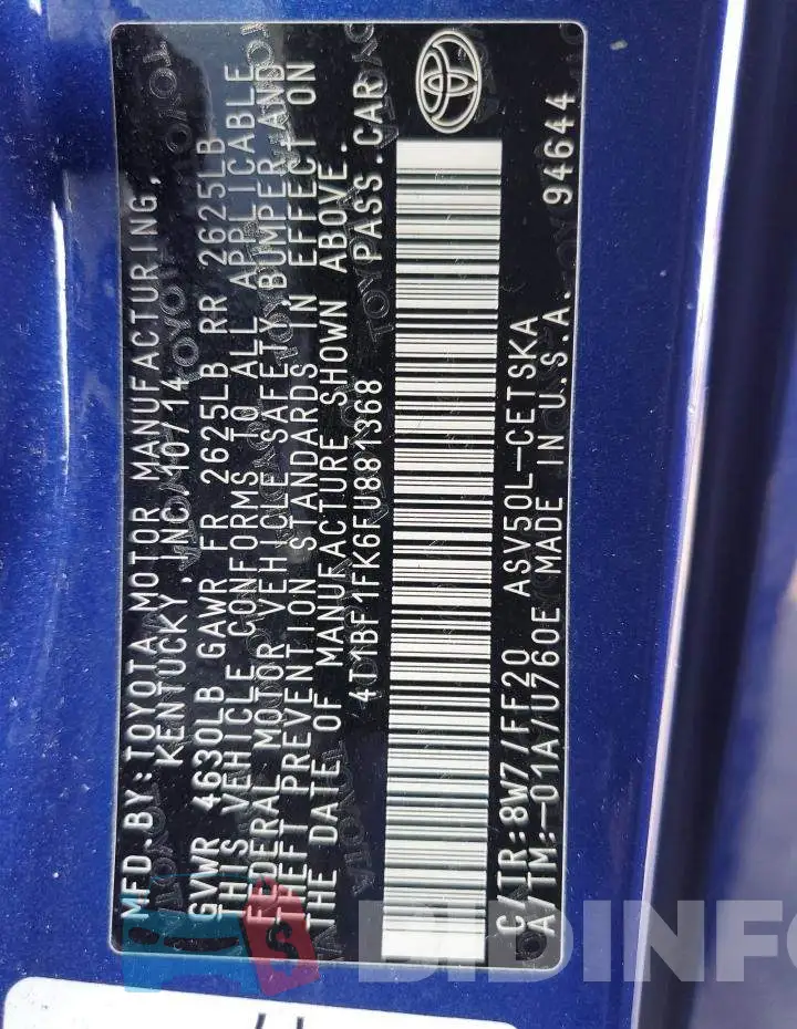 4T1BF1FK6FU881368 Photo# 12