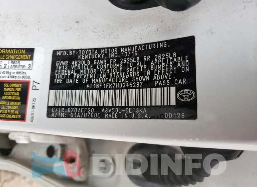 4T1BF1FK7HU345287 Photo# 12