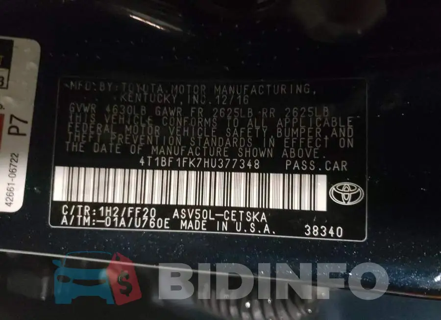 4T1BF1FK7HU377348 Photo# 12