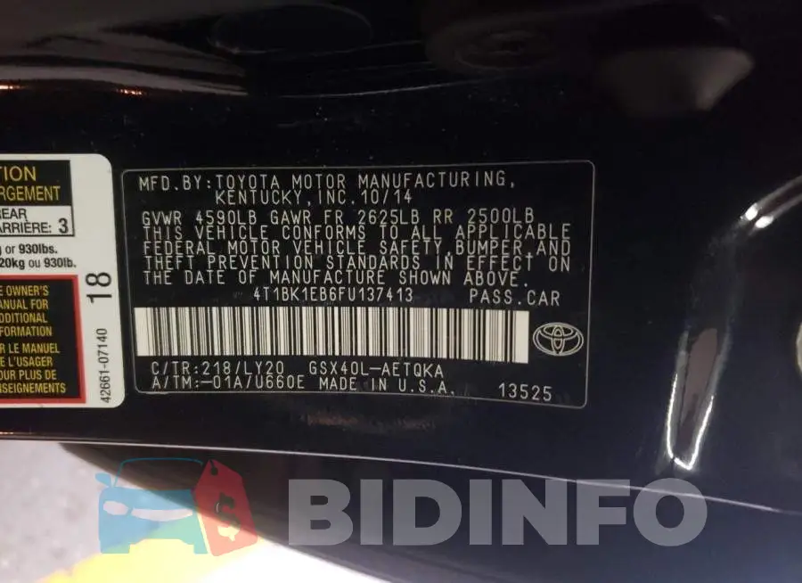 4T1BK1EB6FU137413 Photo# 12