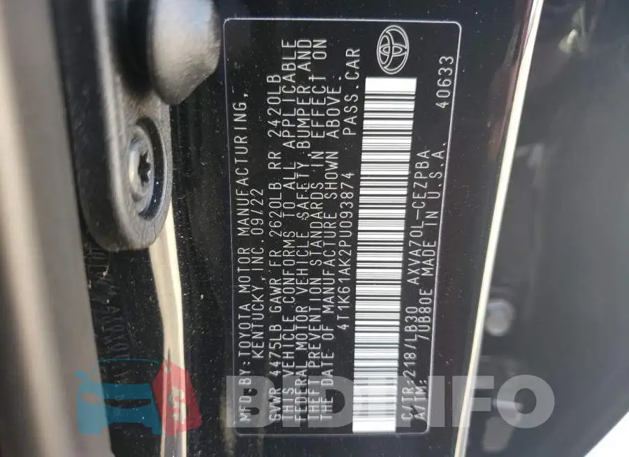 4T1K61AK2PU093874 Photo# 12