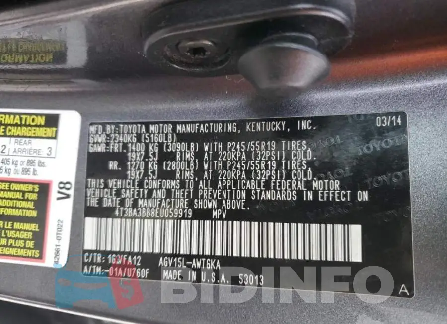 4T3BA3BB8EU059919 Photo# 13
