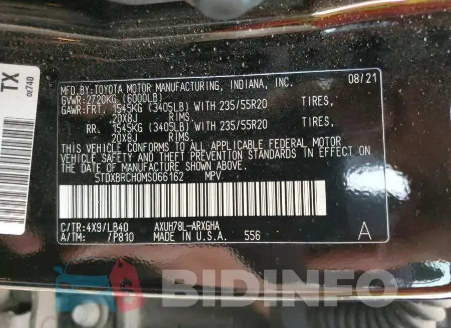 5TDXBRCH0MS066162 Photo# 10