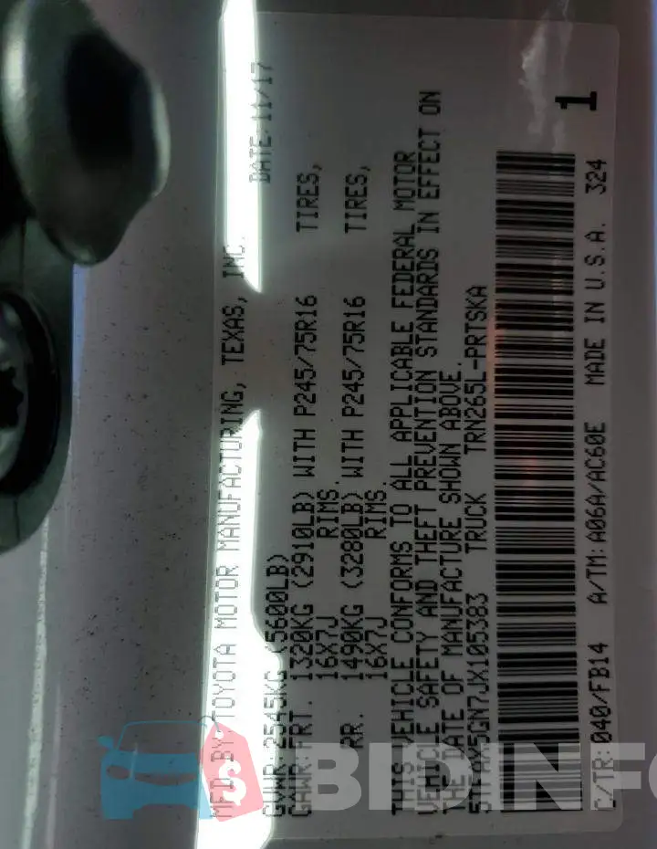 5TFAX5GN7JX105383 Photo# 12