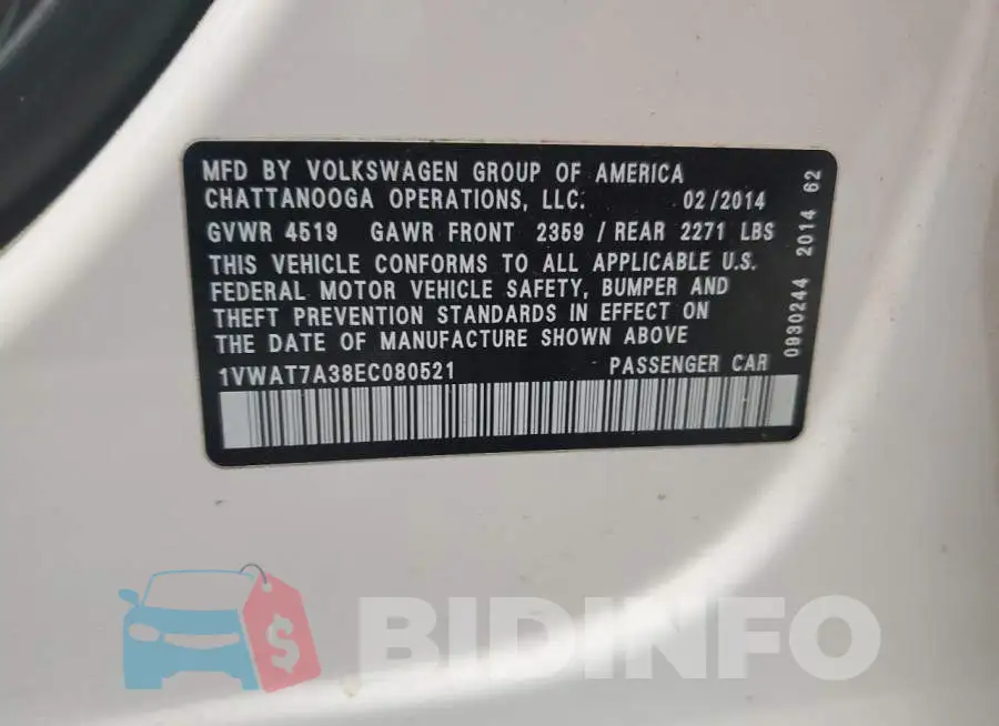 1VWAT7A38EC080521 Photo# 12