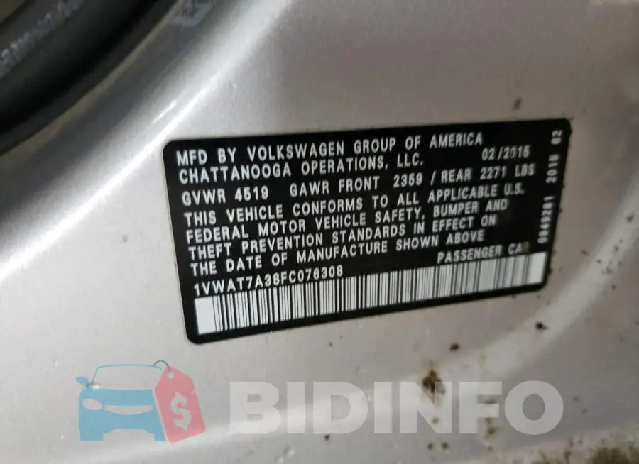 1VWAT7A38FC076308 Photo# 12