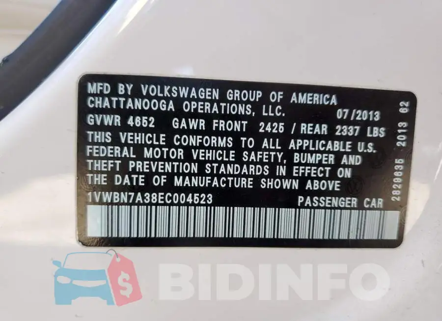 1VWBN7A38EC004523 Photo# 13