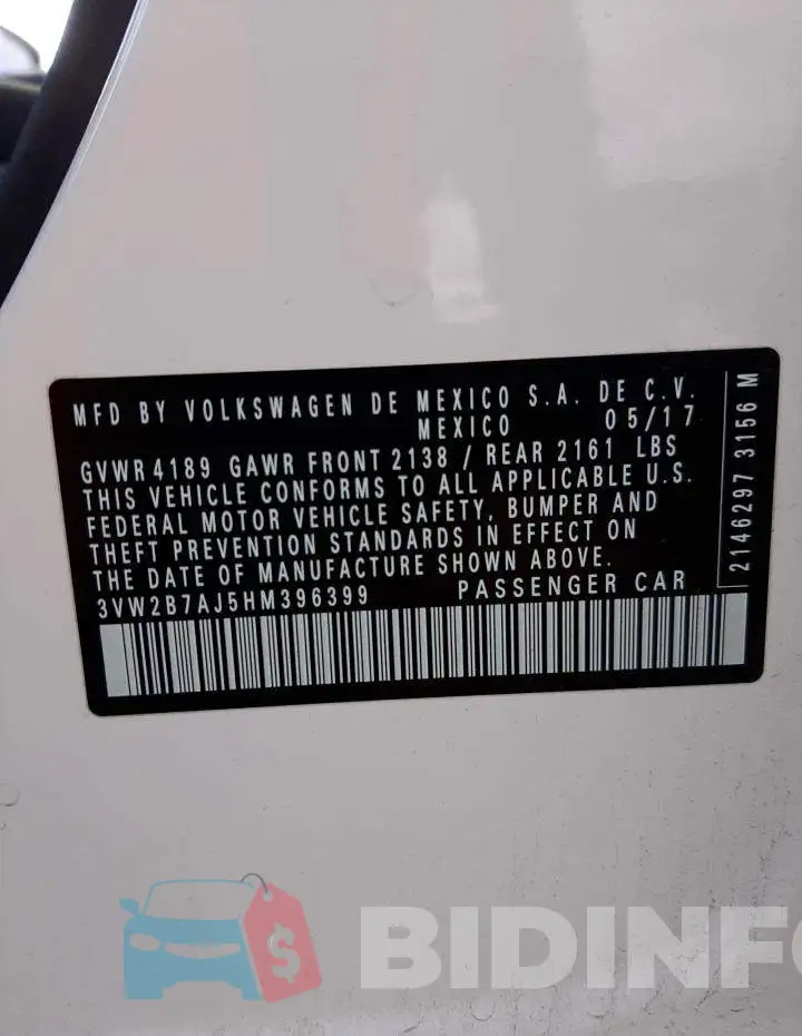 3VW2B7AJ5HM396399 Photo# 12