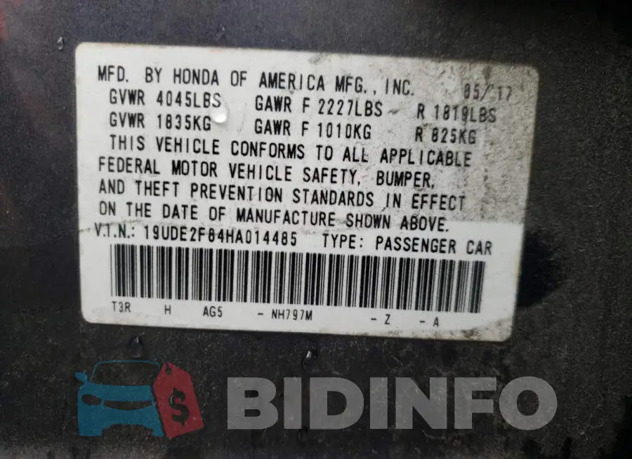 19UDE2F84HA014485 Photo# 12