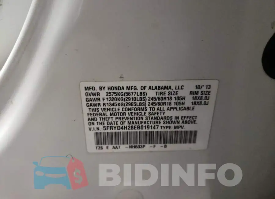 5FRYD4H28EB019147 Photo# 13