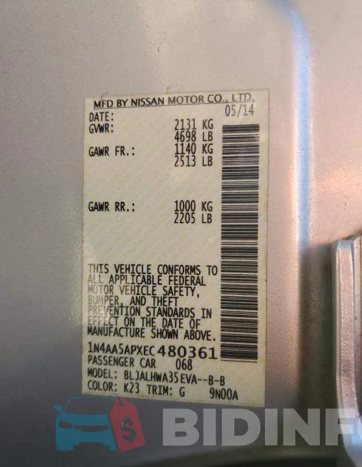 1N4AA5APXEC480361 Photo# 10