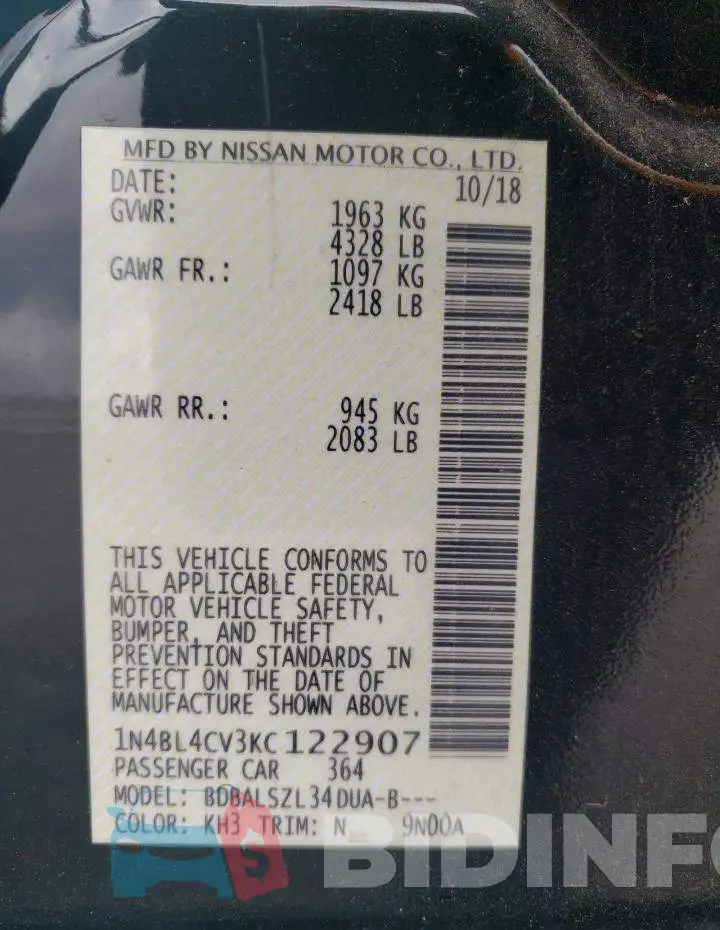 1N4BL4CV3KC122907 Photo# 12