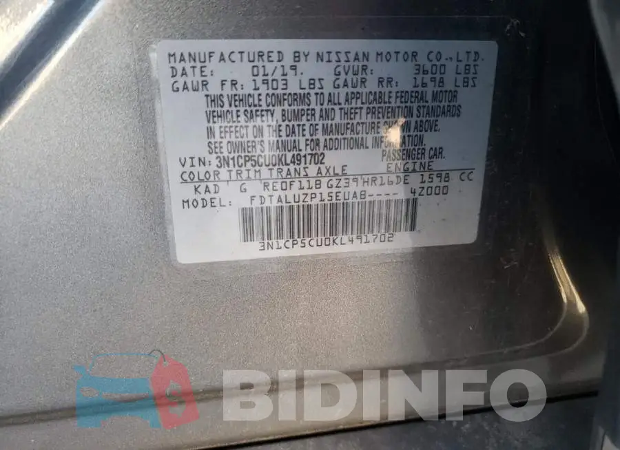 3N1CP5CU0KL491702 Photo# 14