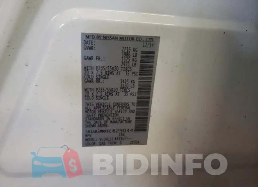 5N1AR2MMXFC629044 Photo# 13