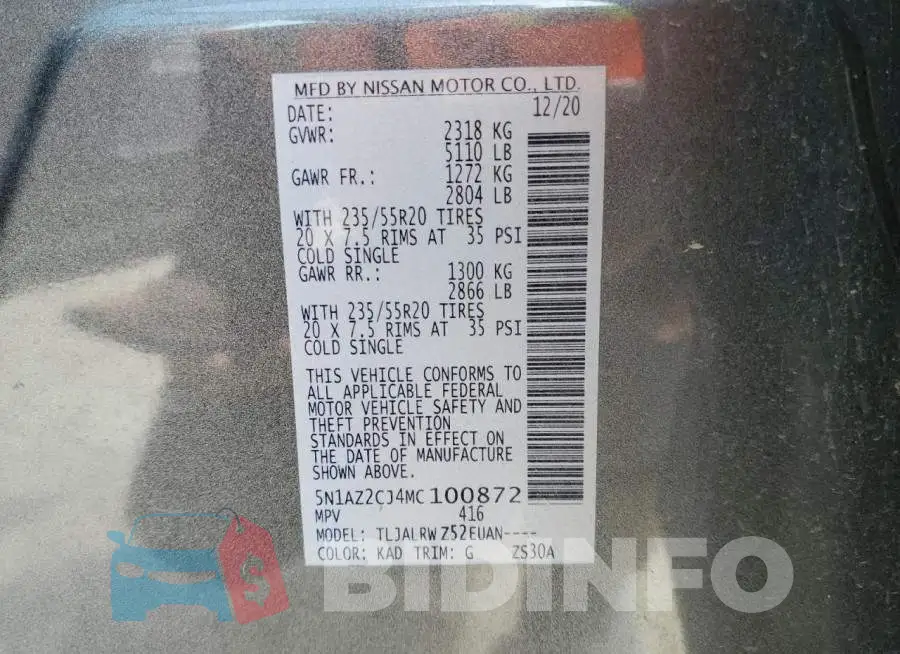 5N1AZ2CJ4MC100872 Photo# 13