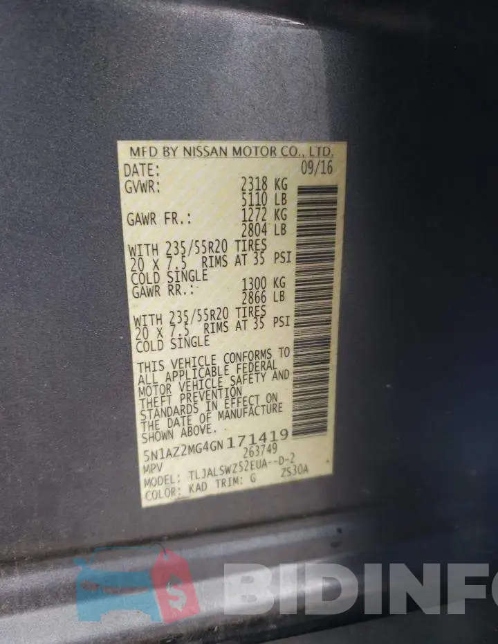 5N1AZ2MG4GN171419 Photo# 13