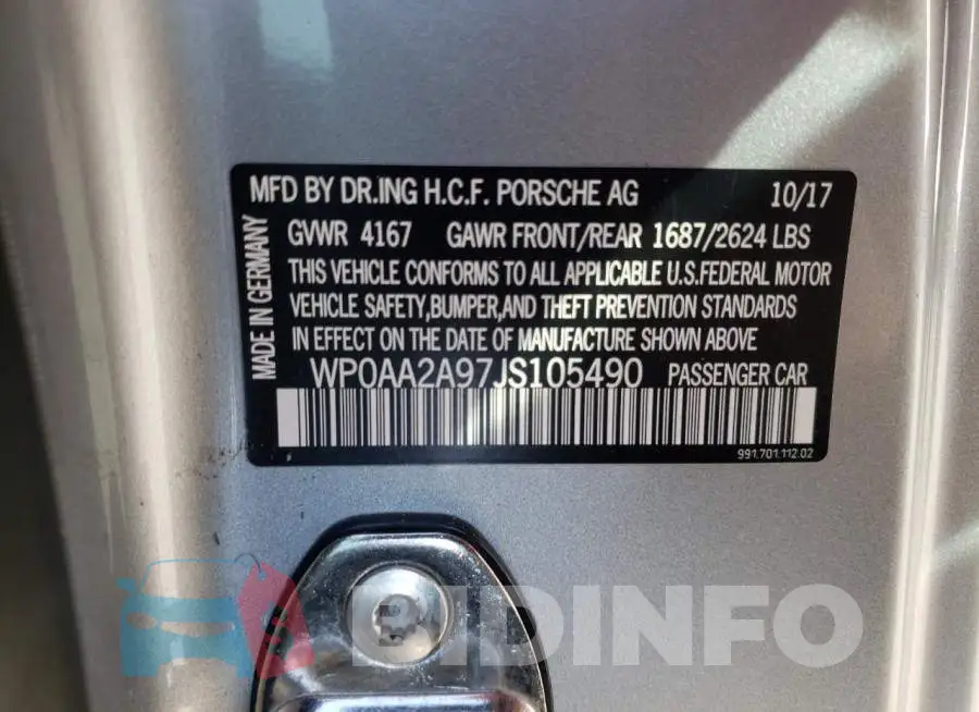 WP0AA2A97JS105490 Photo# 12