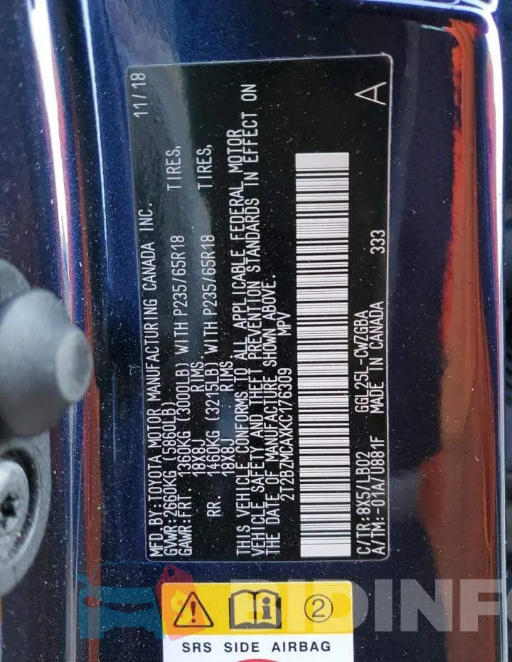 2T2BZMCAXKC176309 Photo# 13