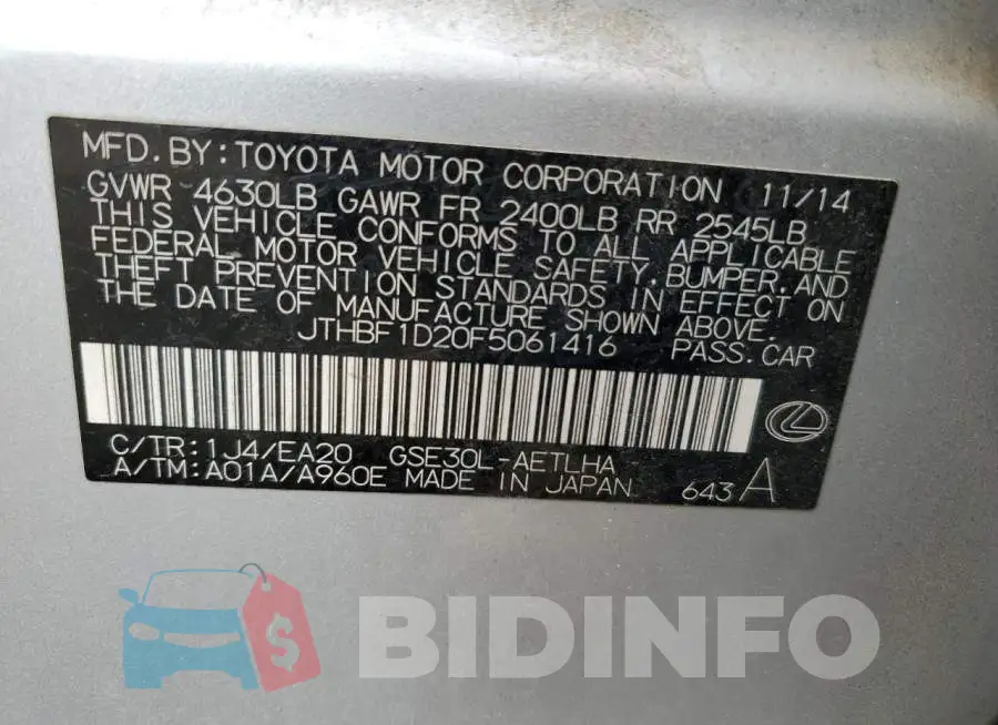 JTHBF1D20F5061416 Photo# 12