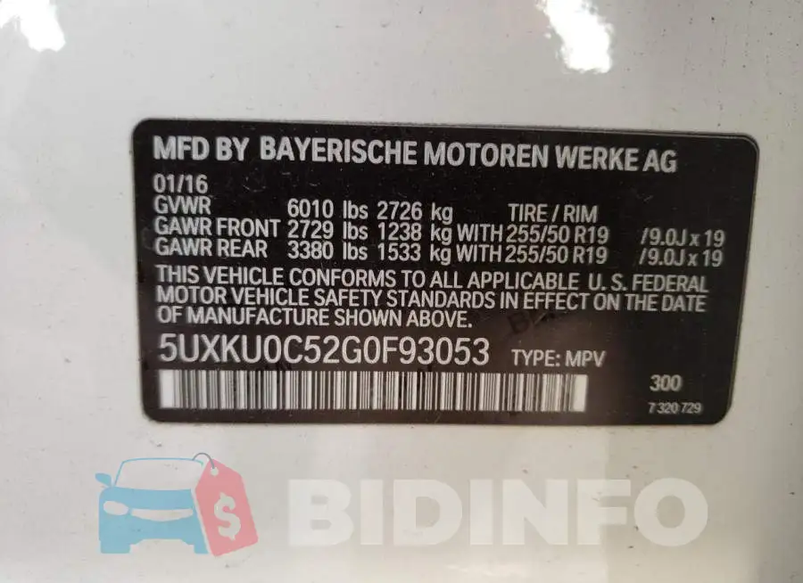 5UXKU0C52G0F93053 Photo# 13