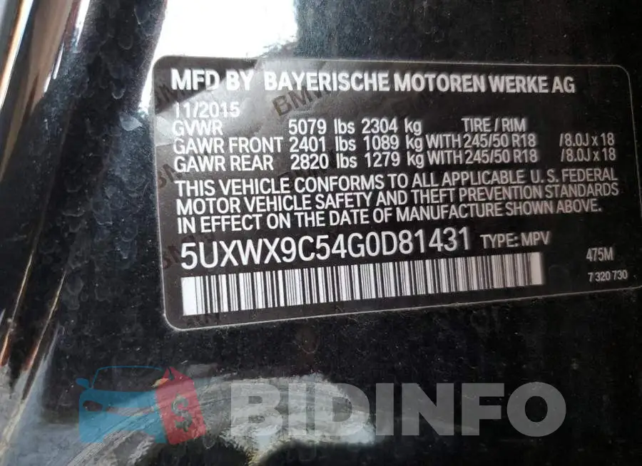 5UXWX9C54G0D81431 Photo# 13