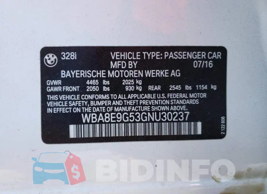 WBA8E9G53GNU30237 Photo# 13