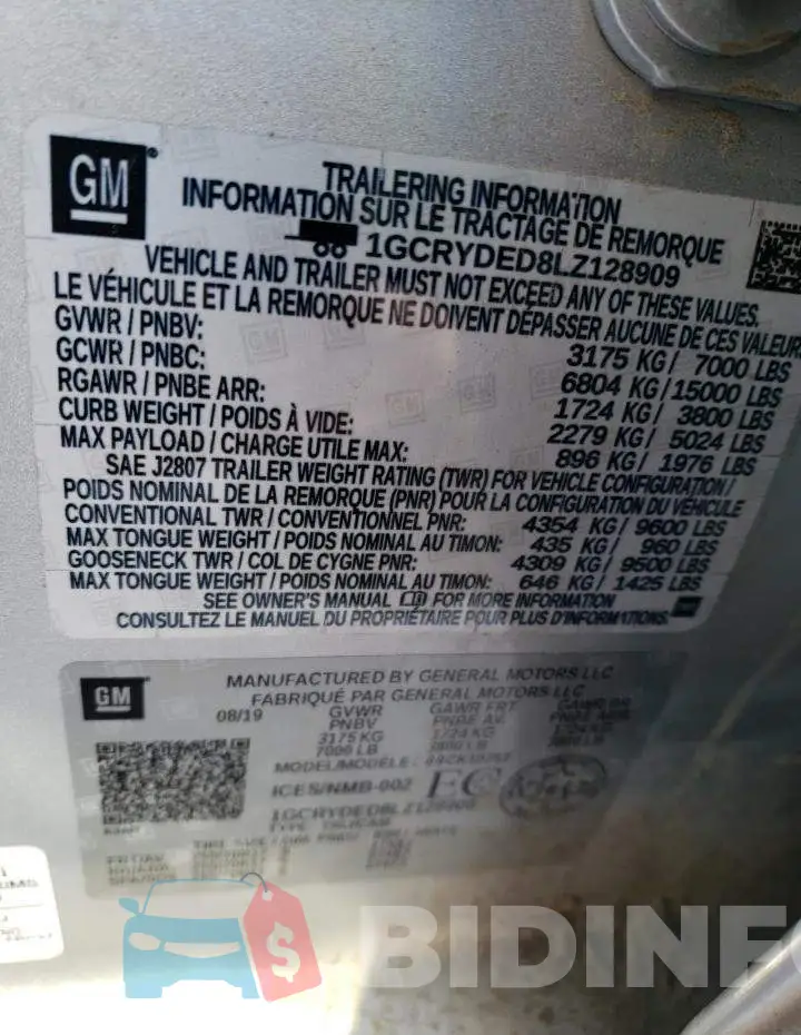 1GCRYDED8LZ128909 Photo# 12