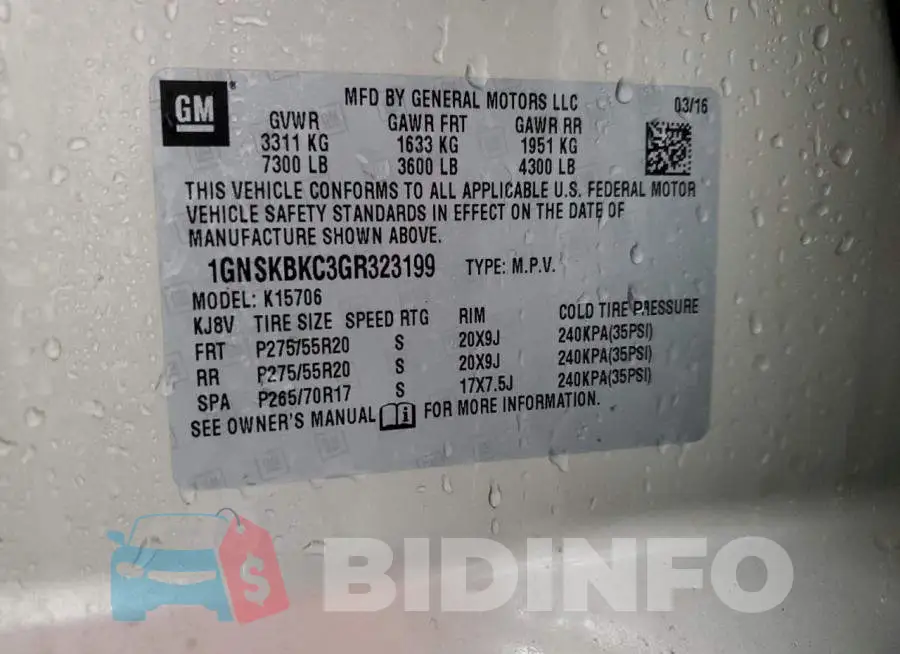 1GNSKBKC3GR323199 Photo# 13