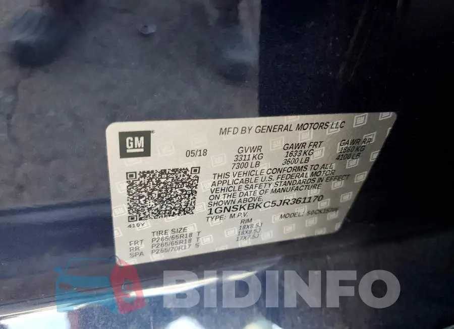 1GNSKBKC5JR361170 Photo# 10