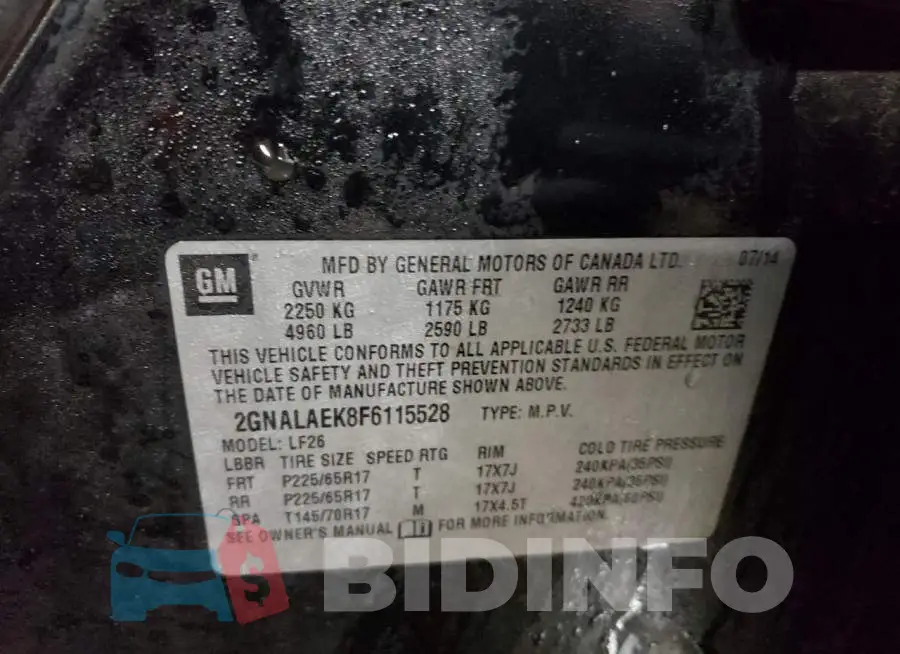 2GNALAEK8F6115528 Photo# 12