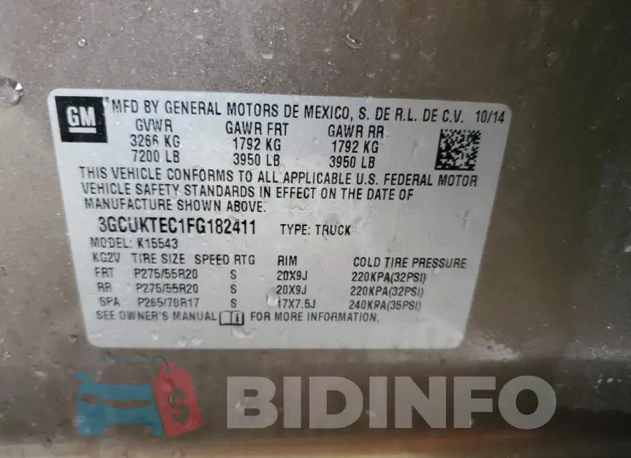 3GCUKTEC1FG182411 Photo# 13