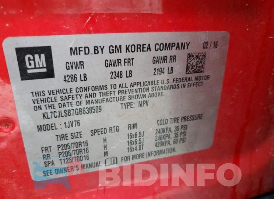 KL7CJLSB7GB638509 Photo# 13