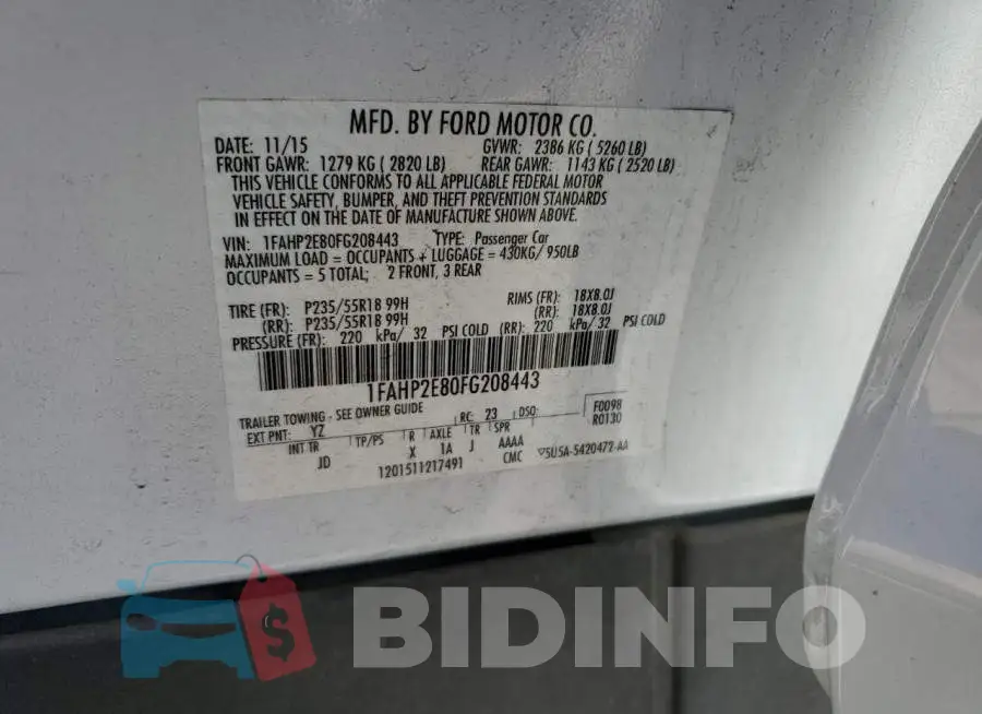 1FAHP2E80FG208443 Photo# 13