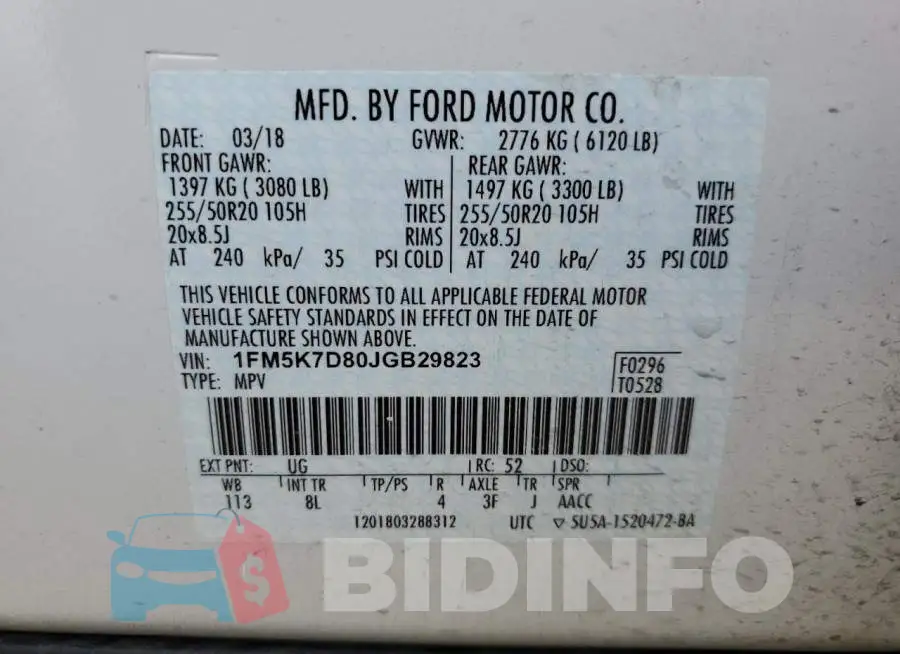 1FM5K7D80JGB29823 Photo# 13