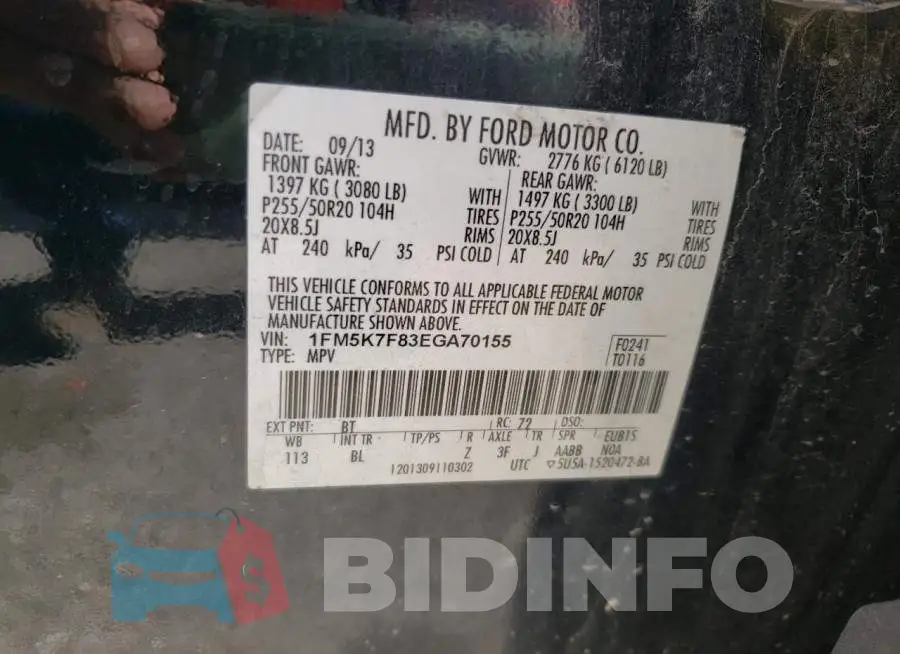 1FM5K7F83EGA70155 Photo# 14