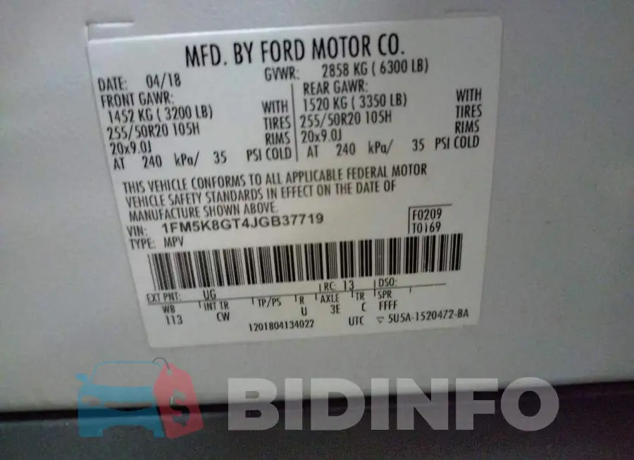 1FM5K8GT4JGB37719 Photo# 10