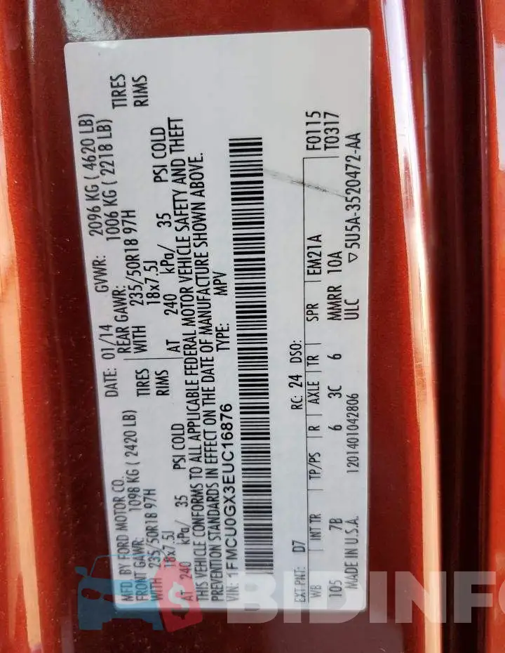 1FMCU0GX3EUC16876 Photo# 14