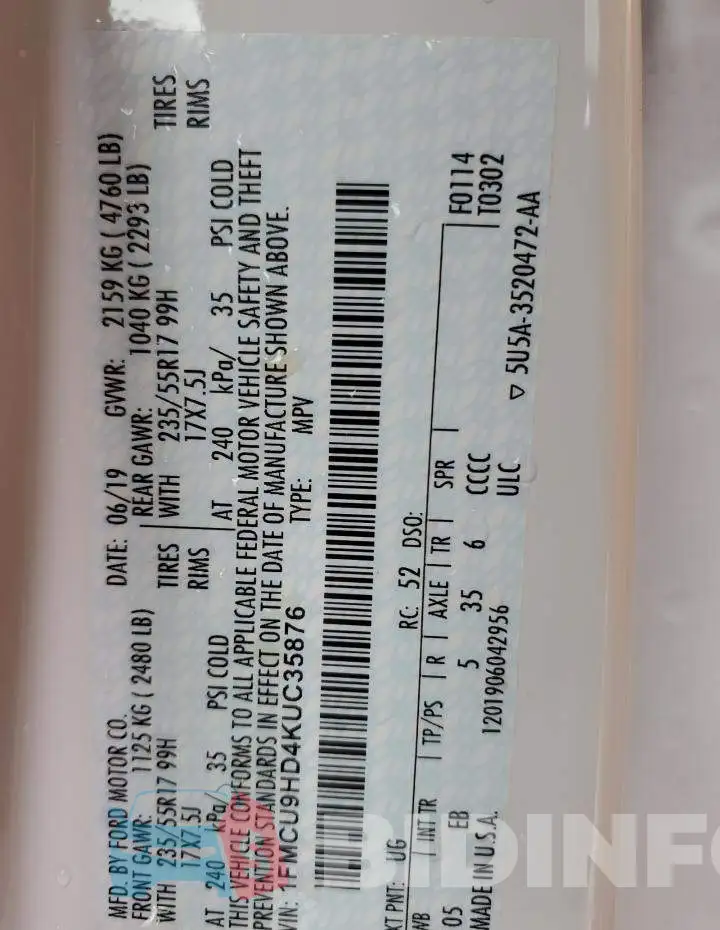 1FMCU9HD4KUC35876 Photo# 13