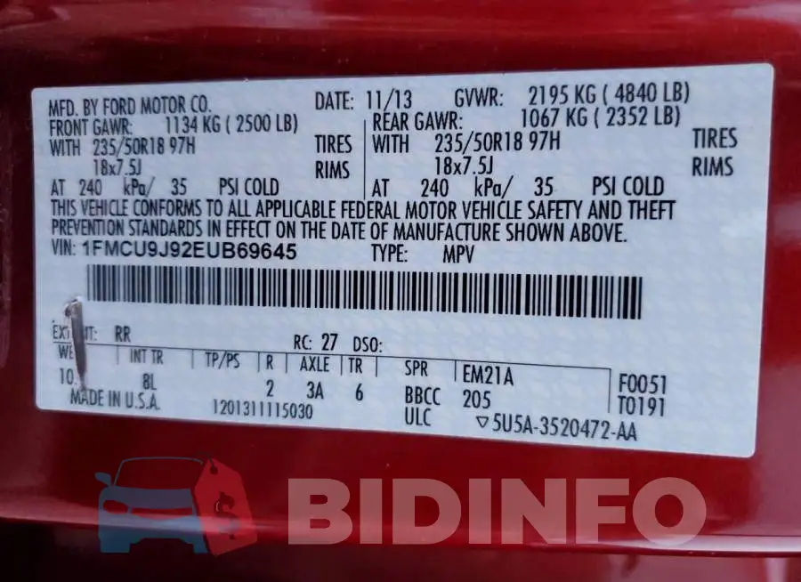 1FMCU9J92EUB69645 Photo# 13