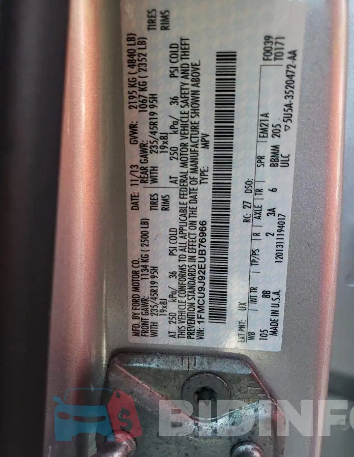 1FMCU9J92EUB76966 Photo# 13