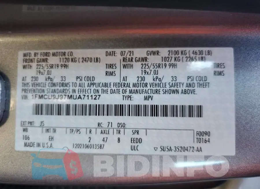 1FMCU9J97MUA71127 Photo# 13