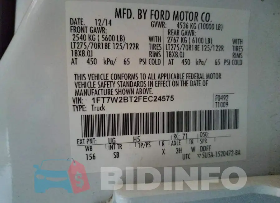 1FT7W2BT2FEC24575 Photo# 12