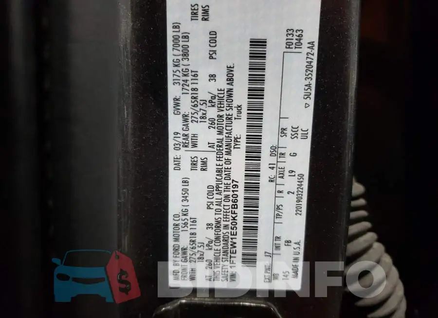 1FTEW1E50KFB60197 Photo# 12