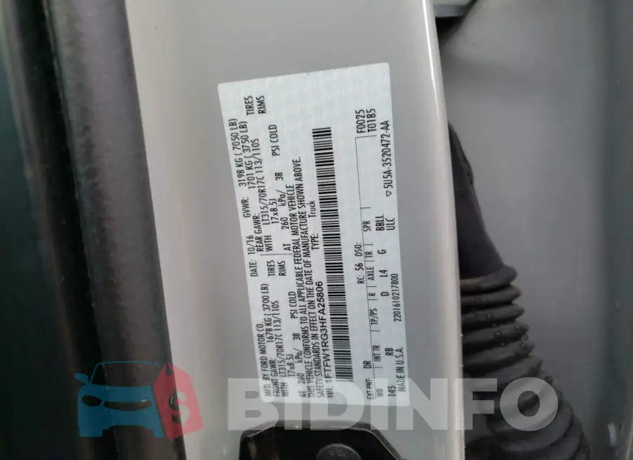 1FTFW1RG3HFA25806 Photo# 12