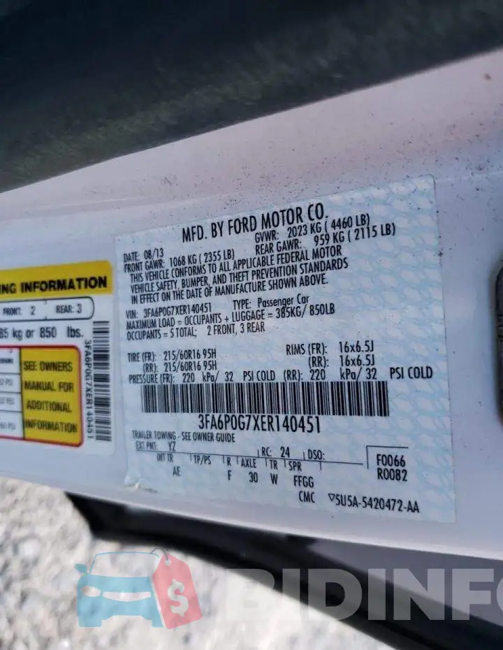 3FA6P0G7XER140451 Photo# 12