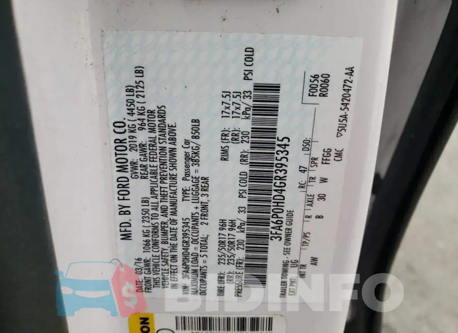 3FA6P0HD4GR395345 Photo# 12