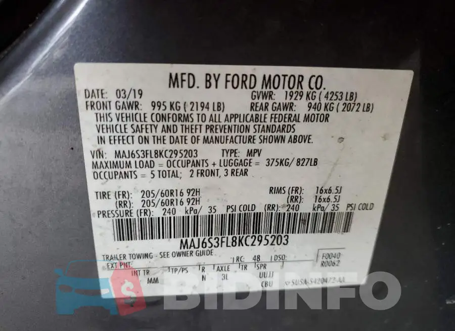 MAJ6S3FL8KC295203 Photo# 10