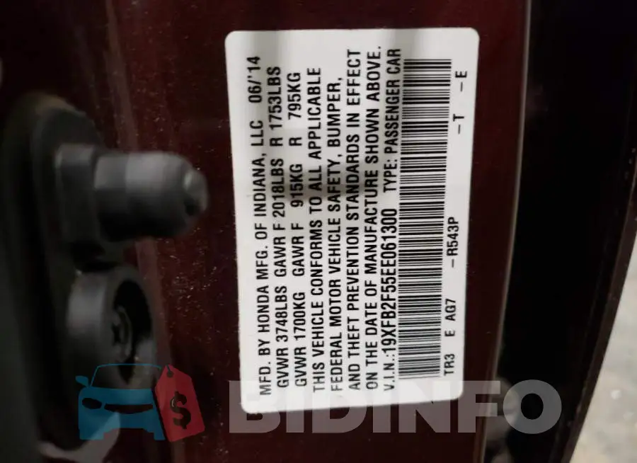 19XFB2F55EE061300 Photo# 12