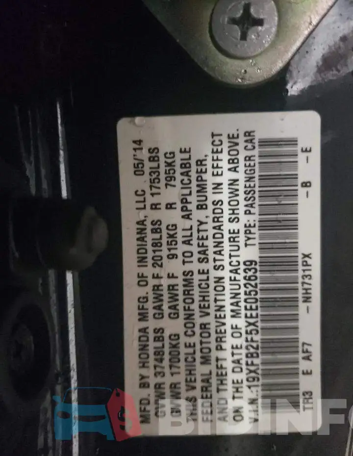 19XFB2F5XEE052639 Photo# 12